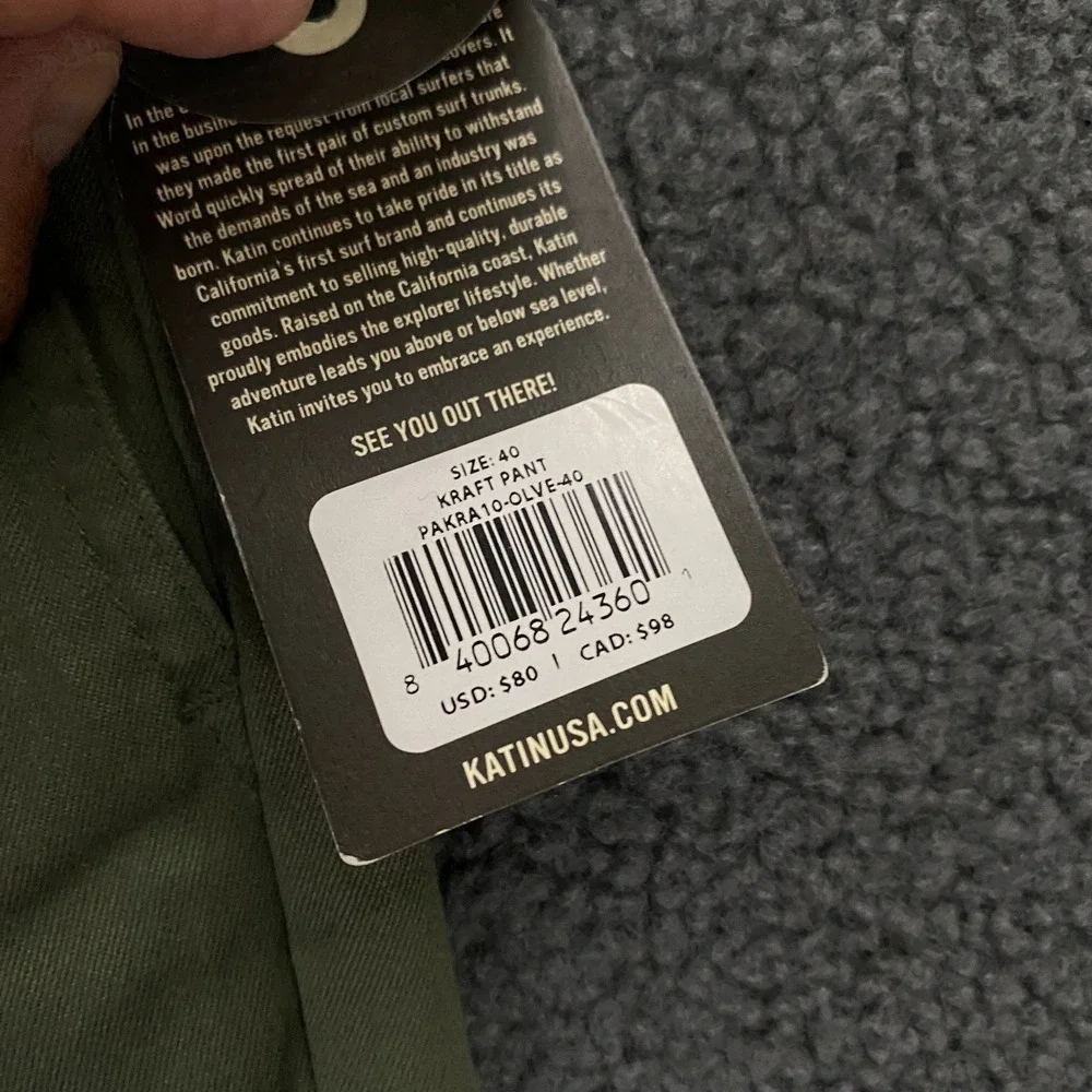 Katin Kraft Pant size 40x32 Olive Green Chino Stretch Twill Skate‎ Surf NEW